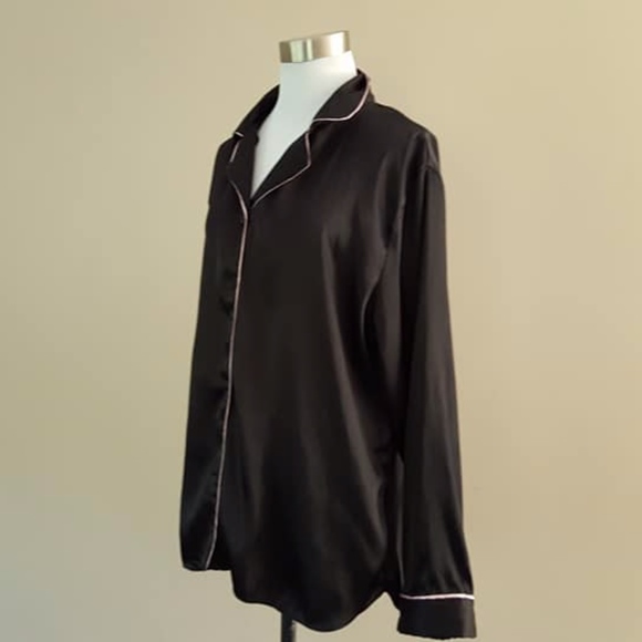 Gilligan & O'Malley Black Satin Sleep Shirt Large - Picture 8 of 8